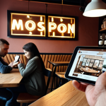 ** A cozy coffee shop scene. A product designer is subtly observing people using their smartphones and tablets. Focus on capturing the atmosphere of observation and user behavior study. The setting is a modern Moscow coffee shop with Cyrillic signs visible. Emphasis on capturing real-world UX research.

**