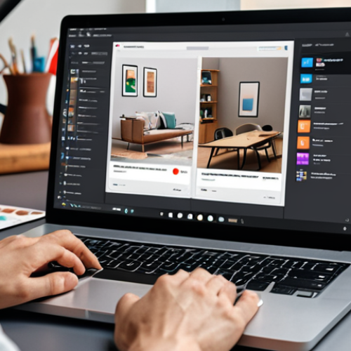 **

A freelancer working remotely with a laptop, surrounded by design tools interfaces (Figma, Adobe XD), showcasing a modern e-commerce mobile app design with smooth UI animations. The scene reflects a comfortable workspace and a determined attitude.

**