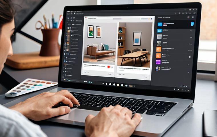 **
A freelancer working remotely with a laptop, surrounded by design tools interfaces (Figma, Adobe XD), showcasing a modern e-commerce mobile app design with smooth UI animations. The scene reflects a comfortable workspace and a determined attitude.
**