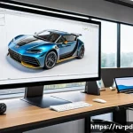 제품디자인에서의 CAD 활용 사례 - A modern engineering workspace featuring a professional designer using advanced CAD software on a la...