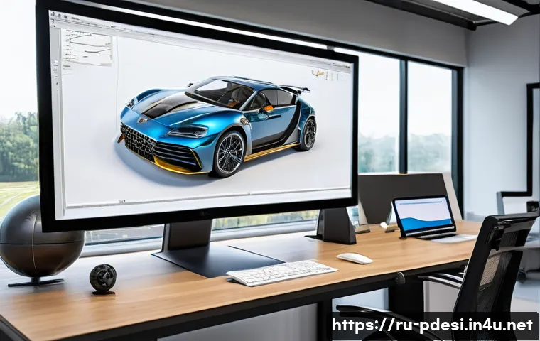 제품디자인에서의 CAD 활용 사례 - A modern engineering workspace featuring a professional designer using advanced CAD software on a la...