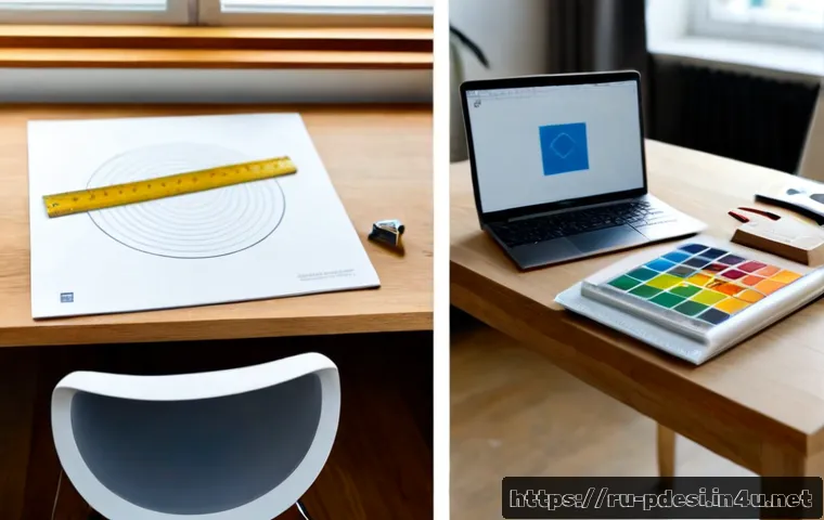 제품디자인 실무에서 유용한 팁 - Photorealistic product designer’s workspace in a modern Moscow studio, a clear ergonomic chair and p...